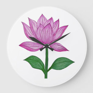 Basic women's t-shirt, with pink flower large clock