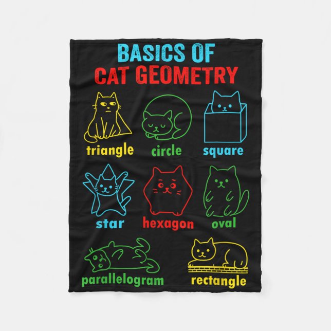 Basics Of Cat Geometry Fun Back To School Math Tea Fleece Blanket (Front)