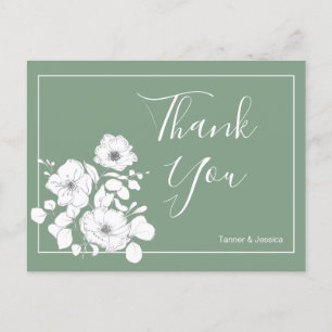 Basil Green and White Floral Wedding Thank You   Postcard