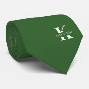 Basil Green Elegant Monogram + Name One-Sided Tie