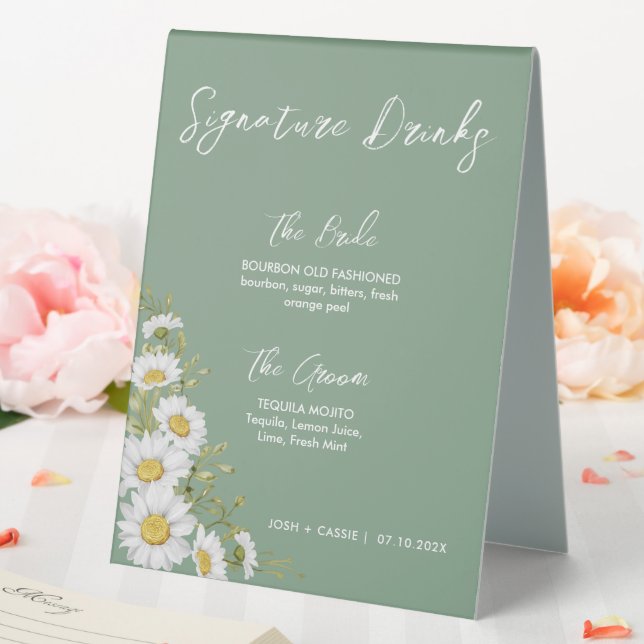 Basil Green & White Daisies Signature Drinks (In SItu (Wedding))