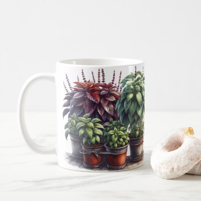 Basil Herb Garden Culinary Herbs Coffee Mug (With Donut)
