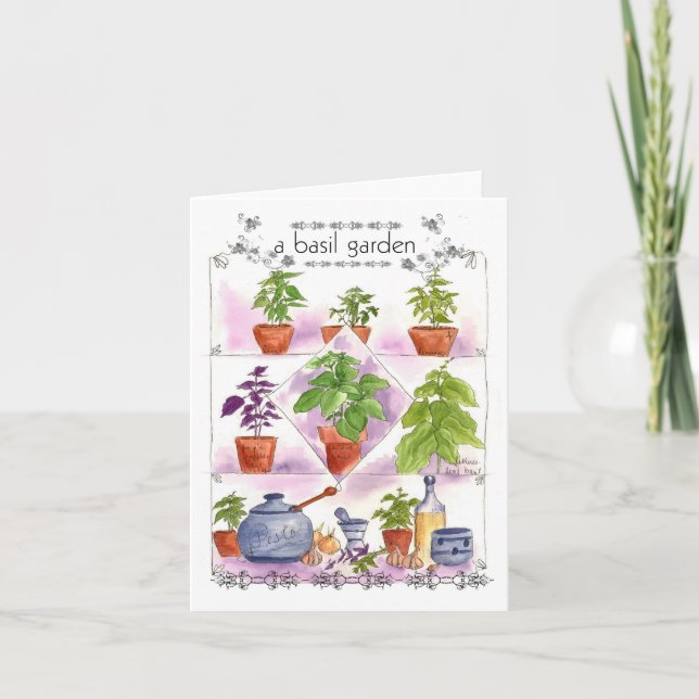 Basil Herb Garden Pesto Olive Oil Note Card (Front)