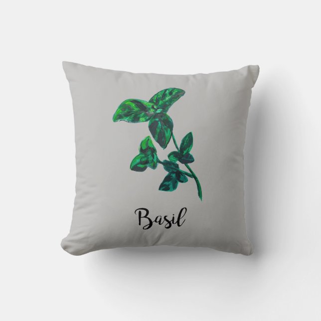 Basil Herb Garden Throw Pillow (Front)