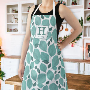Basil Herb Leaf Pattern Botanical Monogram Apron