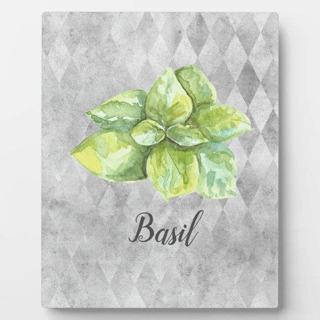 Basil Herb Watercolor Illustration   Plaque (Front)