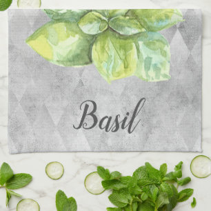 Basil Herb Watercolor Illustration  Tea Towel