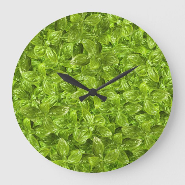 Basil Leaves Pattern Large Clock (Front)