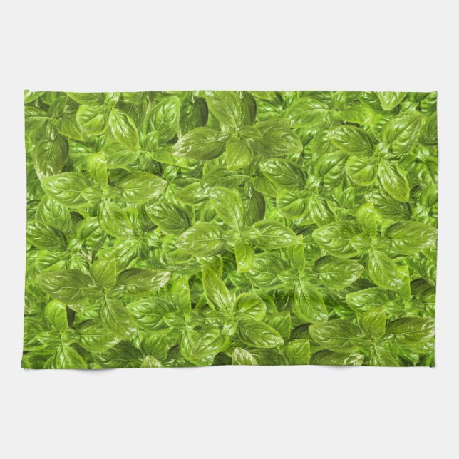 Basil Leaves Pattern Tea Towel (Horizontal)
