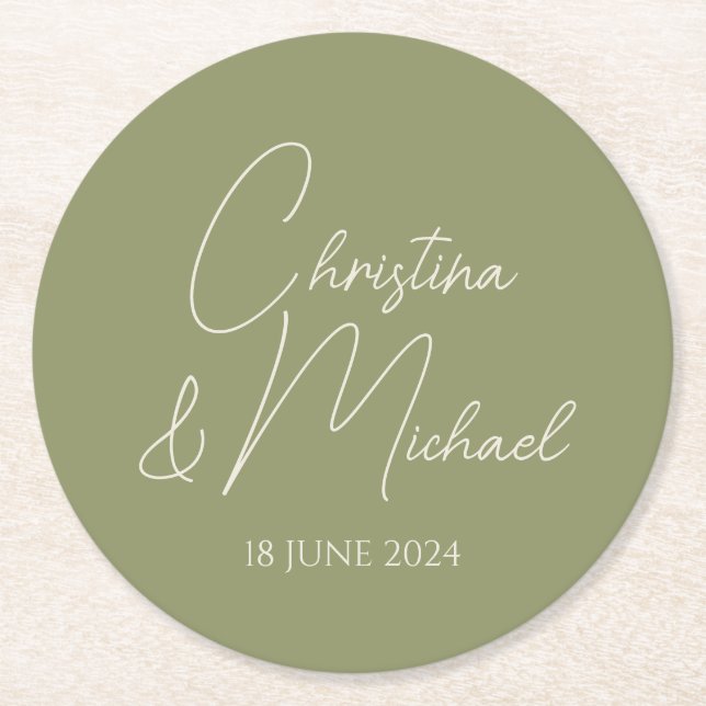 Basil • Modern Handwritten Script Round Paper Coaster (Front)