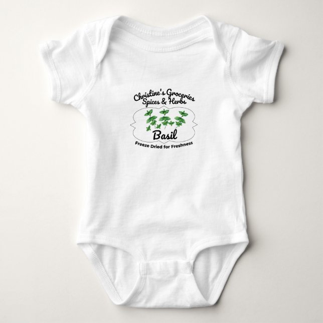 Basil spice jar. baby bodysuit (Front)