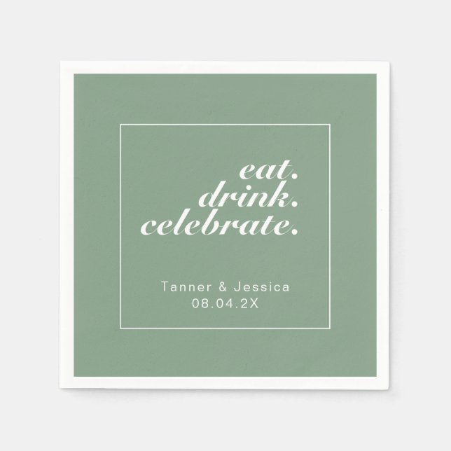 Basil & White Modern Minimalist Wedding Napkin (Front)