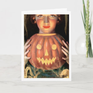 "BASK IN THE GLOW OF AUTUMN" VINTAGE HALLOWEEN CARD