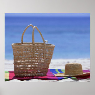 Basket and Straw Hat Poster