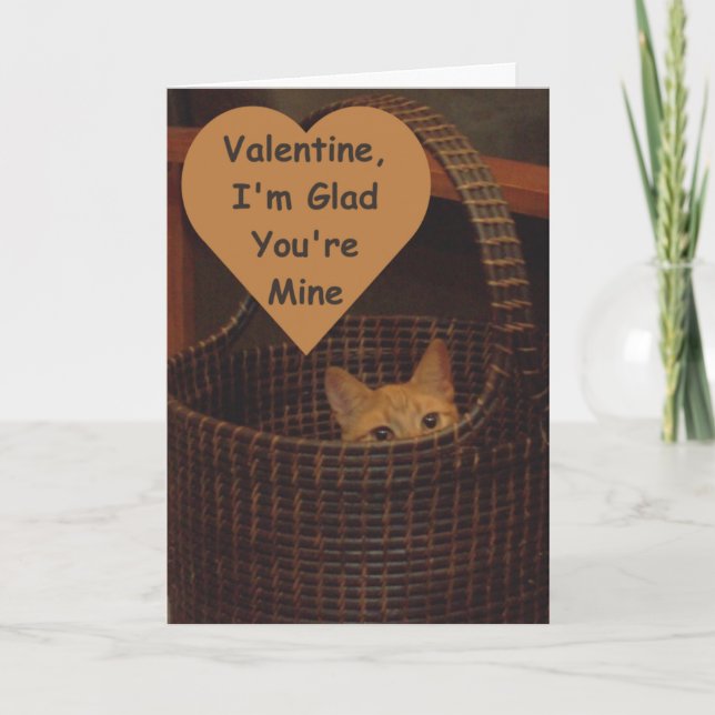 Basket Case Cat Valentine Greeting Holiday Card (Front)