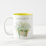 Basket Chamomiles Name Two-Tone Mug<br><div class="desc">White mug printed with Basket Chamomiles arrangements in yellow,  and white. Add your name.</div>