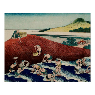 Basket fishing in the Kinu River by Hokusai Poster