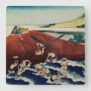 Basket fishing in the Kinu River by Hokusai Square Wall Clock