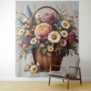Basket Full Of Flowers Tapestry