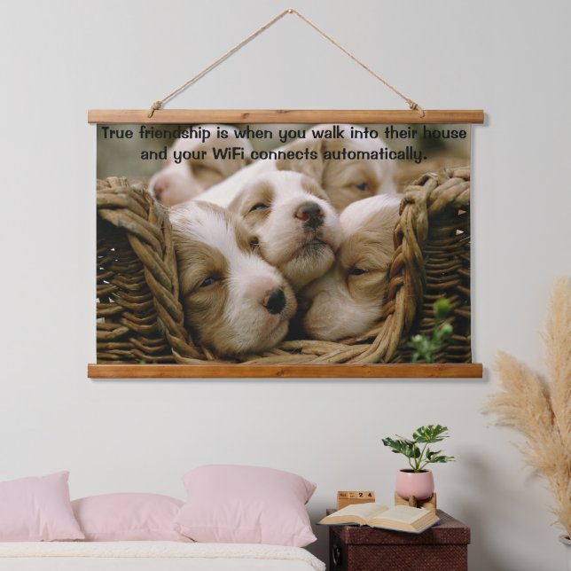 basket full of puppies hanging tapestry (Bedroom)