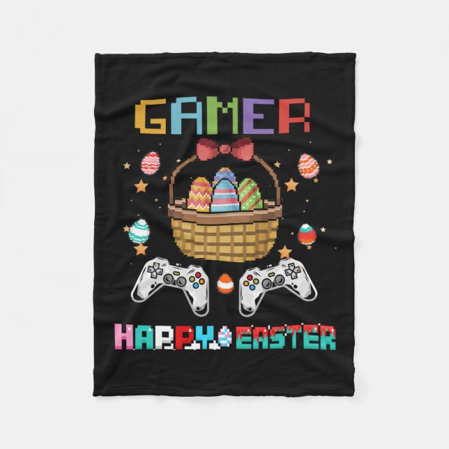 Basket Gamer Video Game Controller With Easter Egg Fleece Blanket (Front)