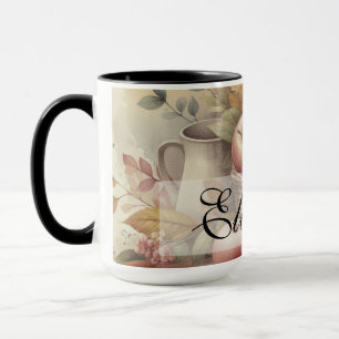 Basket of apples on table vintage watercolor mug
