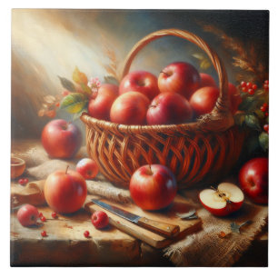 Basket of Apples Still Life Painting Tile