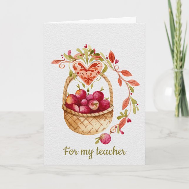 Basket of Apples Teachers Thank You Holiday Card (Front)