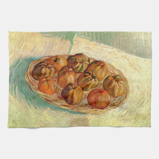 Basket of Apples to Pissarro by Vincent van Gogh Tea Towel (Horizontal)