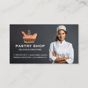 Basket of Baguettes   Female Chef Smiling Business Card