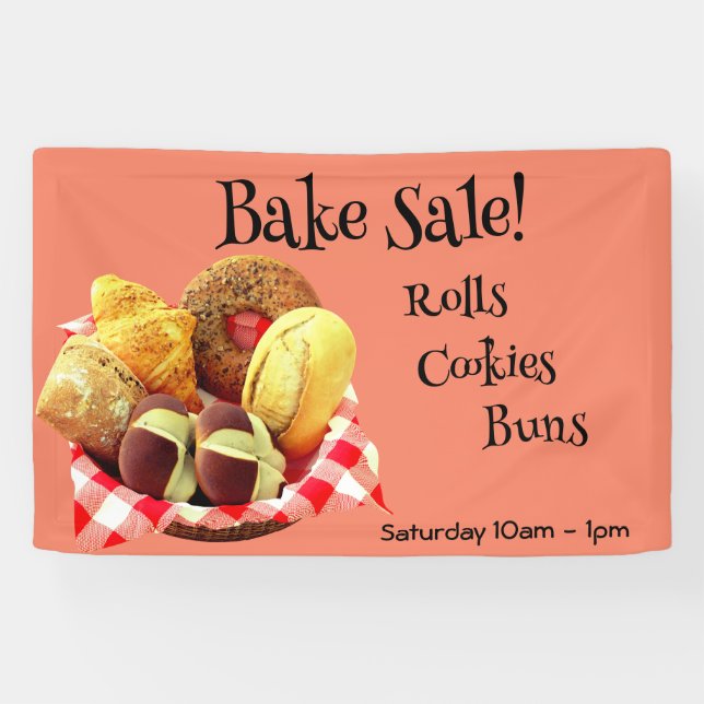 Basket of Baked Goods Gingham Checks Orange Banner (Horizontal)