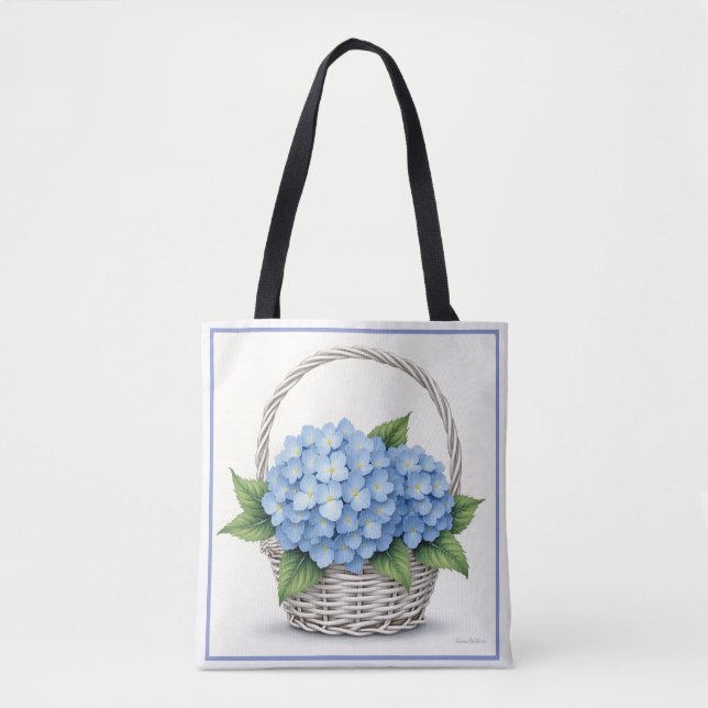 Basket of Blue Hydrangeas Tote Bag (Front)