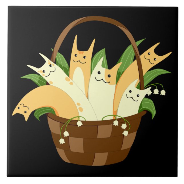 basket of cats ceramic tile (Front)