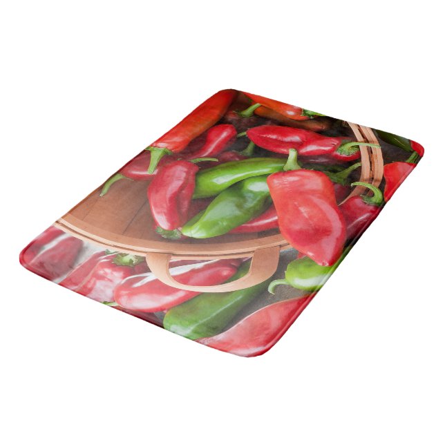 Basket of Chilli Peppers Kitchen Rug Mat Home Deco (Angled)