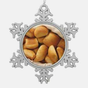 Basket of Dinner Rolls Snowflake Pewter Christmas Ornament