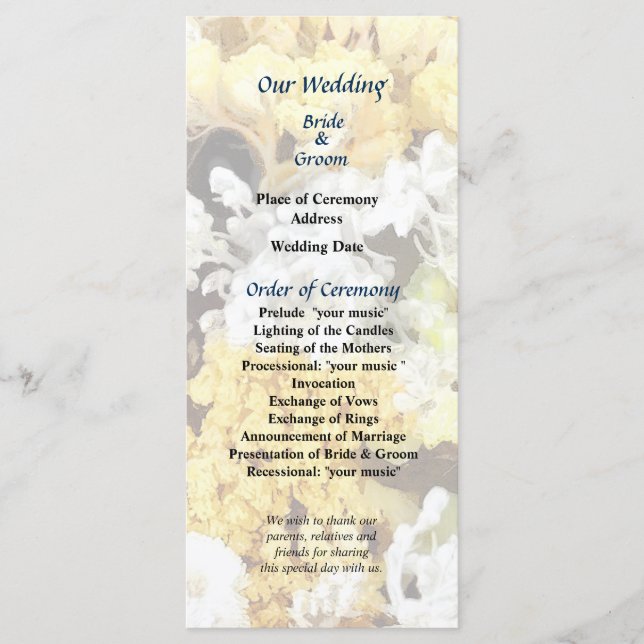 Basket of Dried Flowers Wedding Program Programme (Front)
