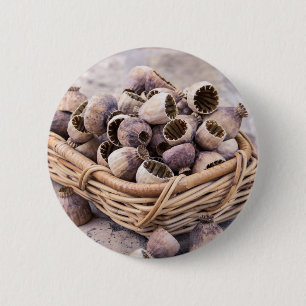 Basket of Dried Pod Poppy Seeds 6 Cm Round Badge