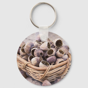 Basket of Dried Pod Poppy Seeds Key Ring