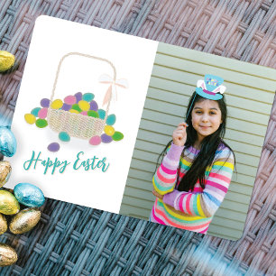 Basket of Eggs & Custom Photo Happy Easter Holiday Card