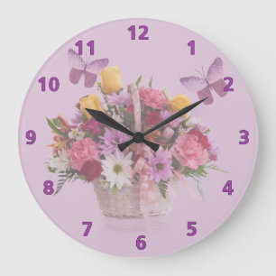 Basket of Flowers and Butterflies Large Clock