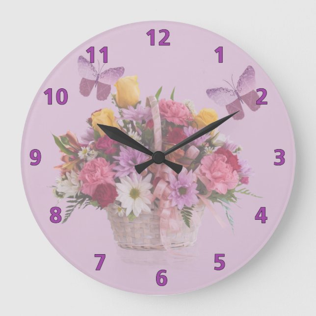 Basket of Flowers and Butterflies Large Clock (Front)