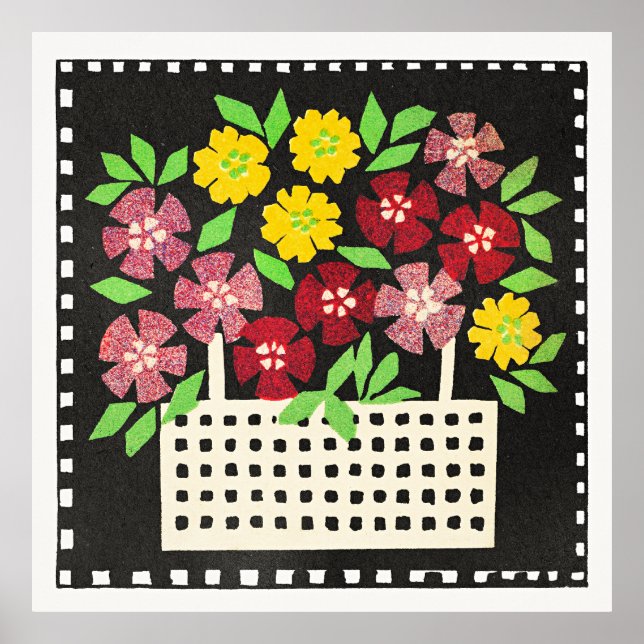 Basket of Flowers, red and yellow, Poster (Front)