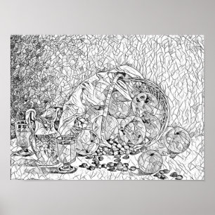 Basket Of fruit Abstract adult Colouring page  Poster