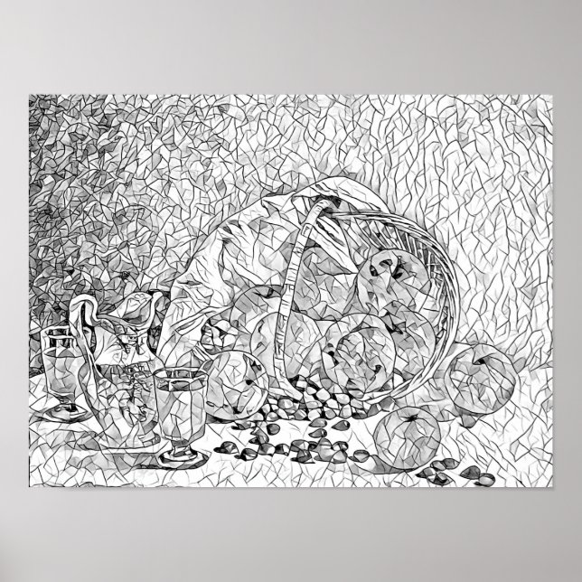 Basket Of fruit Abstract adult Colouring page  Poster (Front)