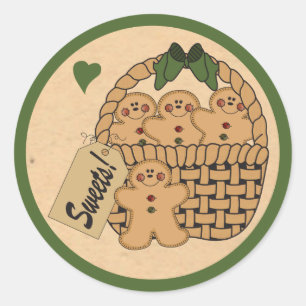 Basket of Gingerbread Men Green Classic Round Sticker
