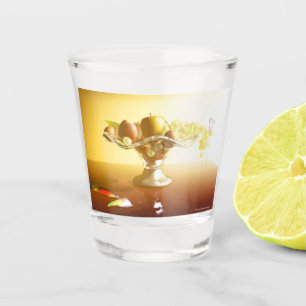 Basket of glass with fruits and batterfly
