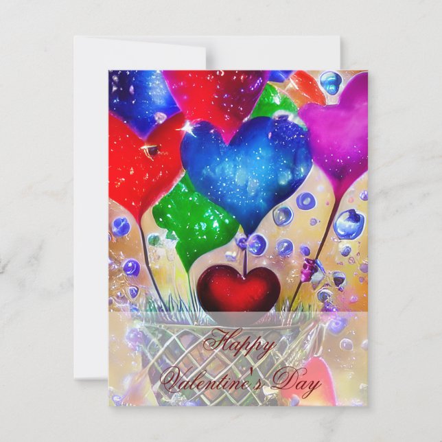 Basket of heart balloons kids  valentine   holiday card (Front)