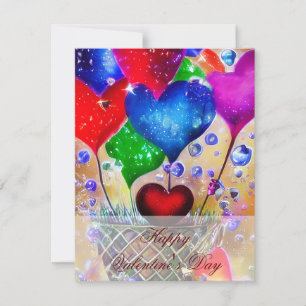 Basket of heart balloons kids valentine holiday card