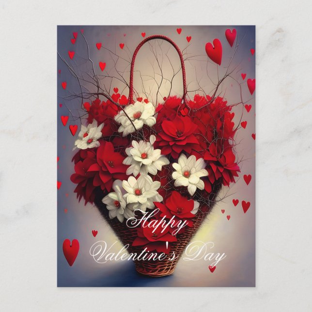 Basket of hearts and flowers valentine postcard (Front)