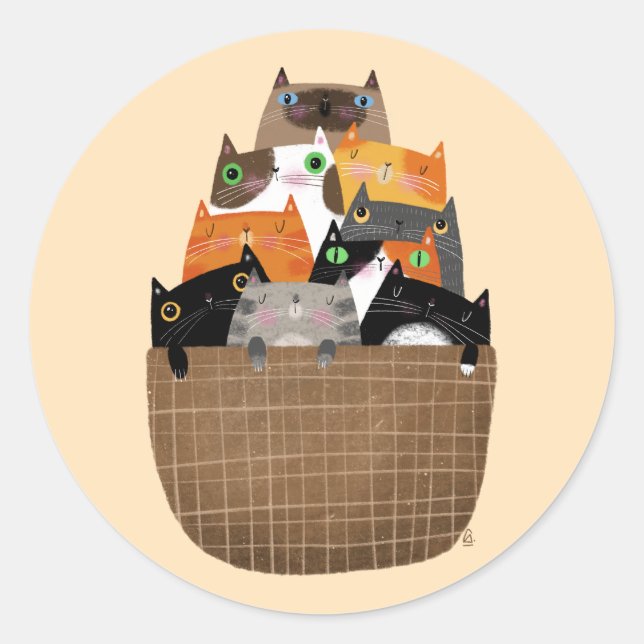 Basket of Kittens Classic Round Sticker (Front)